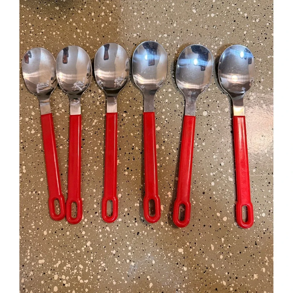 Vintage Red Handle Stainless Steel‎ Flatware Lot – 21 Pieces Mid Century